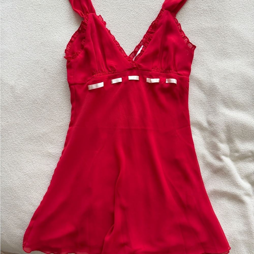 Frankie's Bikinis Red Chiffon Babydoll Ruffle Dress